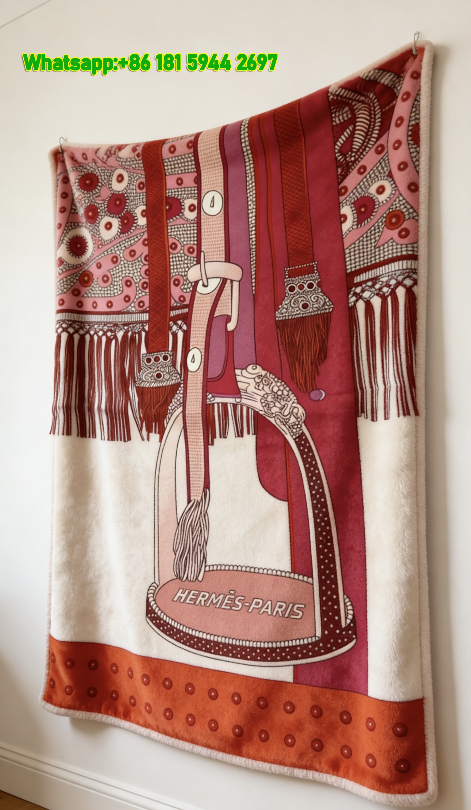 Hermès Inspired Red Stirrup Equestrian Flannel Throw Blanket IMG_5425